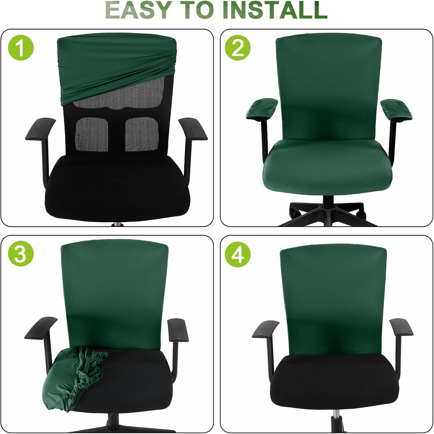 Tallew 4 Pcs Office Chair Covers Set Computer Universal Protective Stretchable Chair Seat Covers Desk Armrest Cover Pads Office Cushion Backrest for Rotating(Regular,Black)
