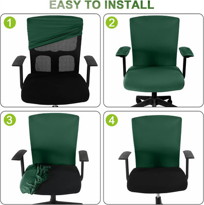 Tallew 4 Pcs Office Chair Covers Set Computer Universal Protective Stretchable Chair Seat Covers Desk Armrest Cover Pads Office Cushion Backrest for Rotating(Regular,Black)