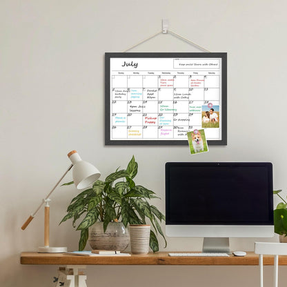 Calendar Whiteboard for Wall, TANKEE 17x13 Inches Whiteboard Calendar Cork Board Combo, Small Magnetic White Board with Wood Framed, Hanging Dry Erase Board for Kitchen Home Office School Planner
