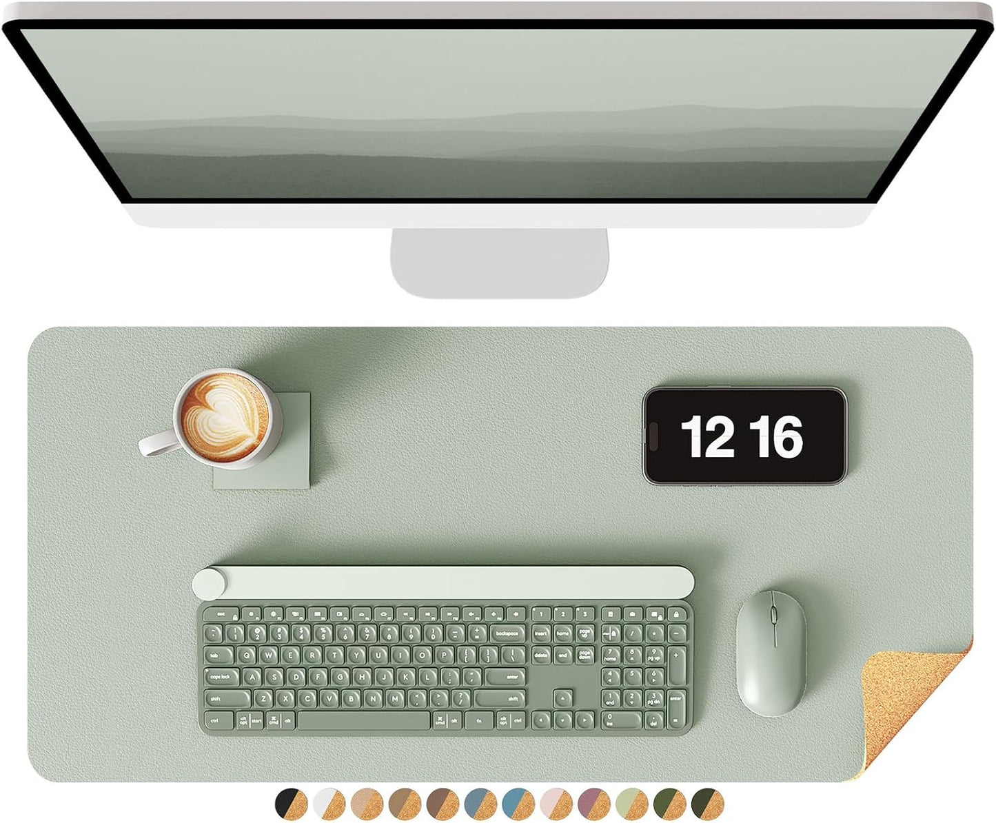 YSAGi Double-Sided Desk Pad, 31.5"x15.7"Leather Desk Mat, Eco Cork Desk Pad Protector,Large Mouse Pad,Waterproof Desk Blotter for Office/Home(Coffee)