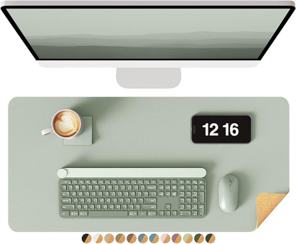 YSAGi Double-Sided Desk Pad, 31.5"x15.7"Leather Desk Mat, Eco Cork Desk Pad Protector,Large Mouse Pad,Waterproof Desk Blotter for Office/Home(Coffee)