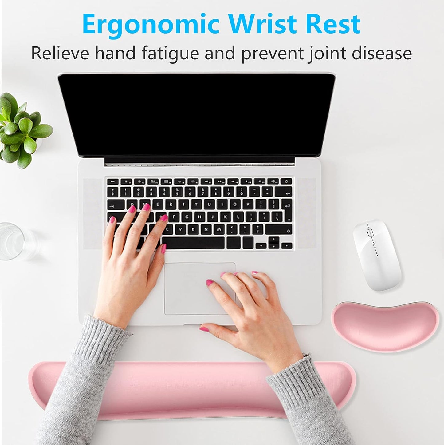 Dapesuom Enlarge Keyboard Wrist Rest, Memory Foam Keyboard Wrist Cushion for Computer Desk Mats Support, Pain Relief Ergonomic Mouse Pad Rests with Non-Slip Base for Gaming, Laptop, Radiant Orchid