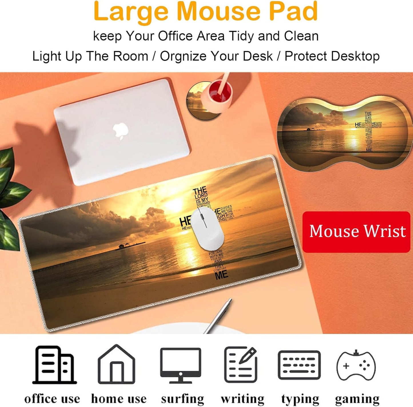 Mouse Wrist Rest and Keyboard Wrist Rest Pad Set, Non-Slip Rubber Base Smooth Surface Ergonomic Gaming Mouse Pad for Easy Typing and Pain Relief, Antique Blue Wood Grain Dog Paw + Coaster