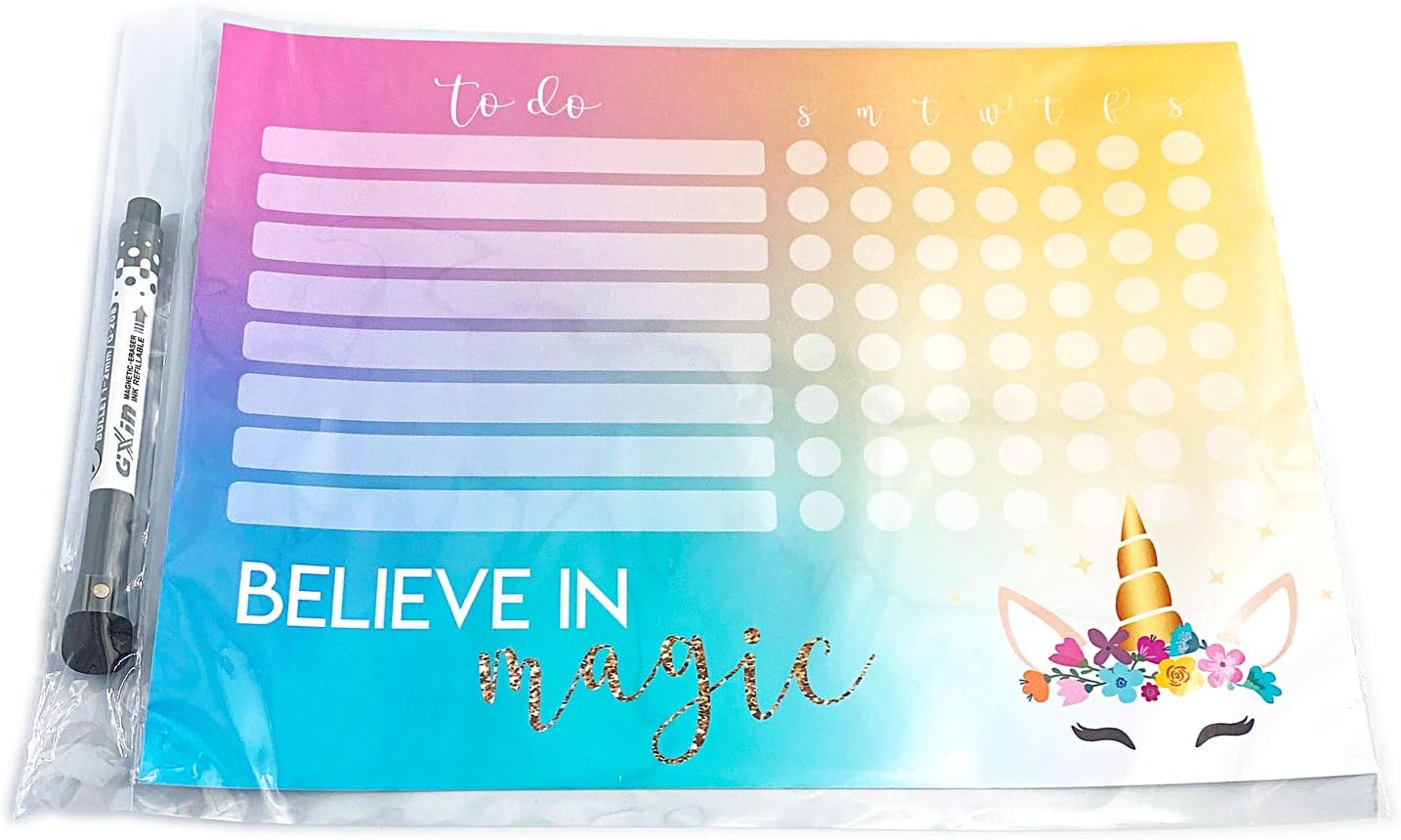 Dry Erase Whiteboard Task & Habit Tracker | Removable and Restickable Adhesive Decal | Fine-Tip Magnetic Marker Included | 9” x 12”