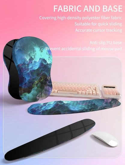 Hokafenle 2in1 Combination, Wave Keyboard Wrist Rest and Ergonomic Curvature Mouse Pad Wrist Support for Relieve Wrist Pain, Filled with Soft Cushion Memory Foam, Black