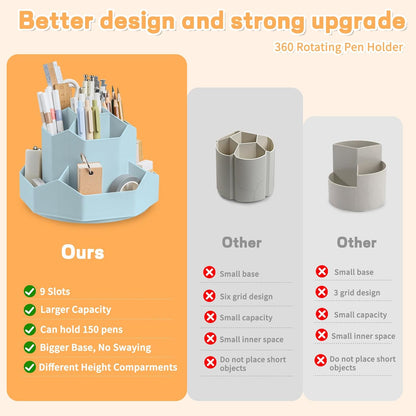 Cayxenful Pencil Pen Holder for Desk,9 Slots 360 Degree Rotating Desk Organizers,Desktop Storage Stationery Supplies Organizer, Cute Pencil Cup Pot For Office, School, Home(Black)