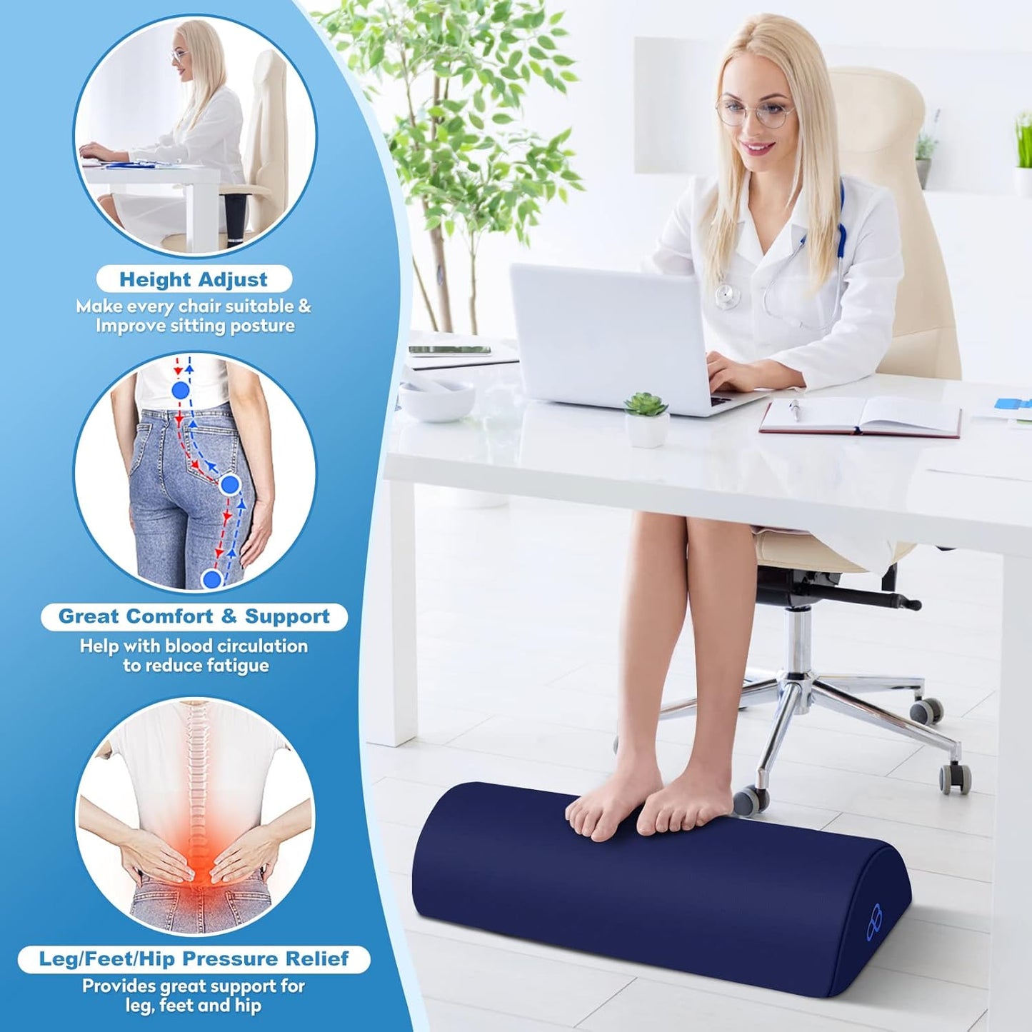 StepLively Foot Rest Ergonomic Pillow for Under Desk at Work, Anti-Fatigue Footrest Support Pillow for Fatigue & Pain Relief, Comfortable for Office Chair, Car Seat & Gaming Chair - Black