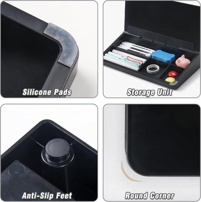 SELEAD Desktop Glass Whiteboard with Wireless Charger Station, Dry Erase Board Computer Pad Keyboard Stand with Organizer for Home, School, Office Desk Accessories, Black