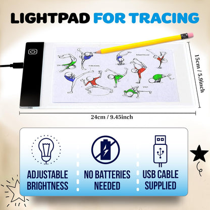 Flip Book Kit with LED Light Pad. Includes 240 Sheets Flip Book Paper with Screws for Drawing and Tracing. Animation Paper/Blank Flip Books for A5 Flipbook Kit for Kids 9-12 6-8. LED Light Box