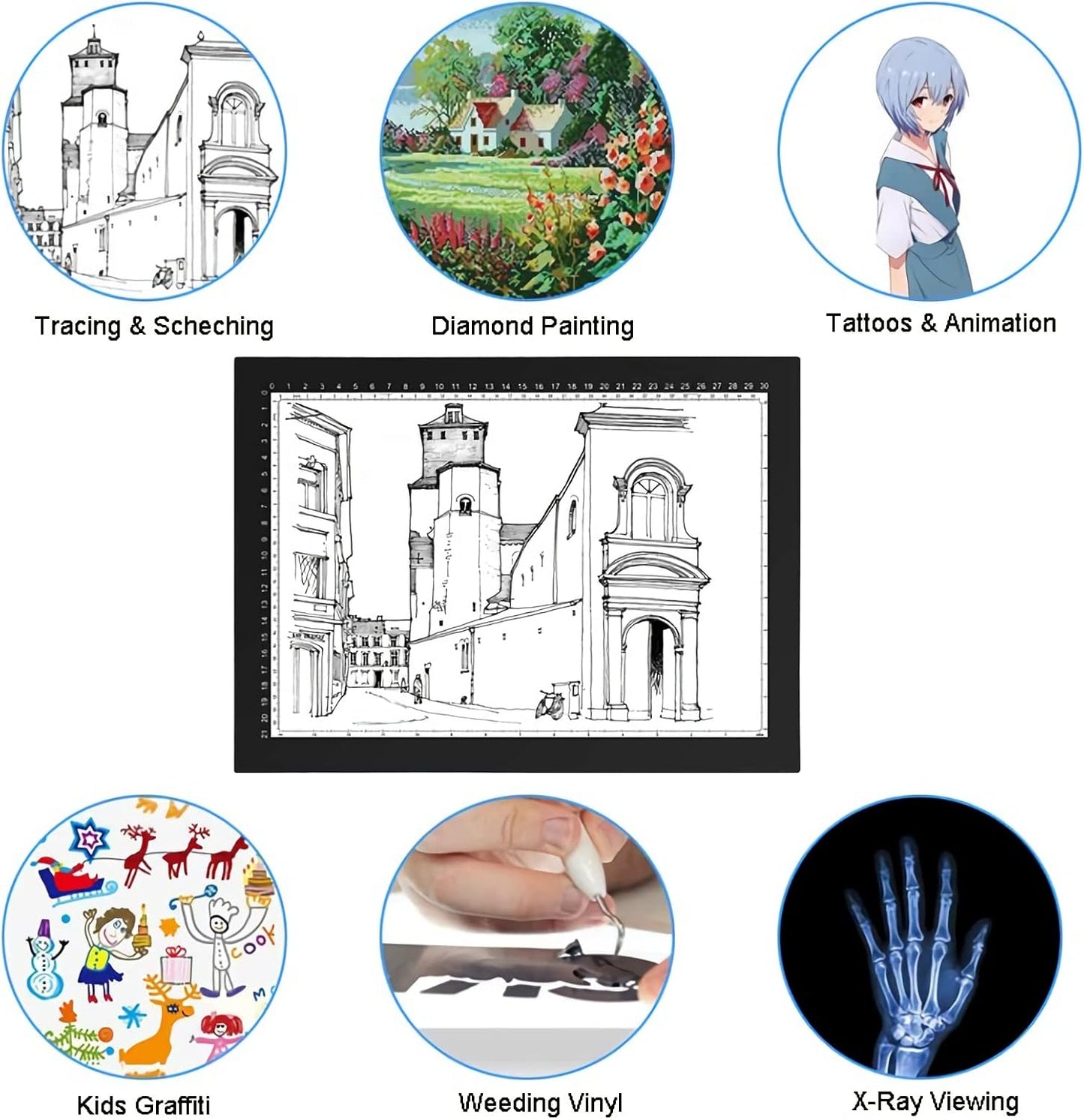 A0/A1/A2/A3/A4 Tracing Light Box, Portable Ultra-Thin Stepless Dimmable Brightness LED Light Pad, Wireless Rechargeable Led Light Board for Diamond Painting Sketching Drawing