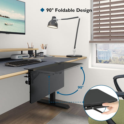BONTEC Desk Extender Tray, 11.8"x5.9" Table Mount Arm Wrist Rest Shelf, 90°Foldable Elbow Support, Clamp on Computer Arm Rest for Desk, Office & Home Use, Durable & Easy to Install, Black Carbon Fiber