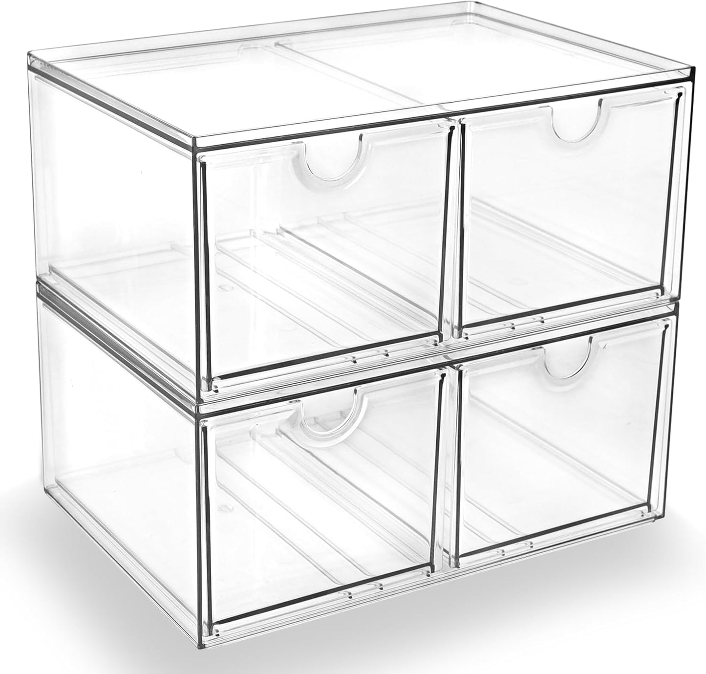 Prsildan Acrylic Drawer Makeup Organizer with 6 Drawers (Not for Baby Bottle), Set of 2 Office Desk Organizers Accessories, Clear Stackable Storage Drawers for Vanity, Craft (Largest Drawer 4" Tall)