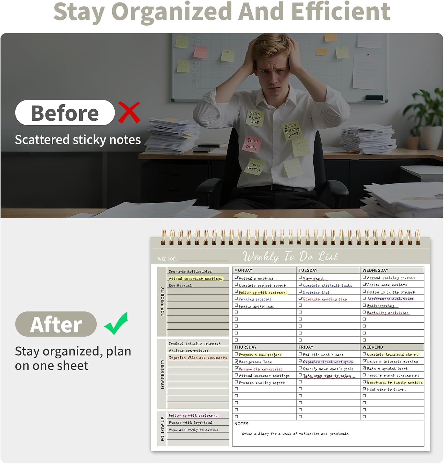 104 Pgs Weekly To Do List Notepad, 52 Duplex-Printed Undated Sheets 100 GSM（8.5"×11") Weekly Desk Planner For Work Home School Office Desk Accessories Supplies & Goal Setting Tasks - Green