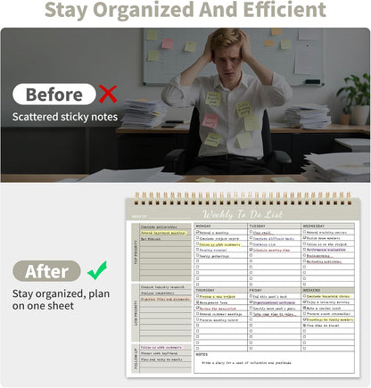104 Pgs Weekly To Do List Notepad, 52 Duplex-Printed Undated Sheets 100 GSM（8.5"×11") Weekly Desk Planner For Work Home School Office Desk Accessories Supplies & Goal Setting Tasks - Green