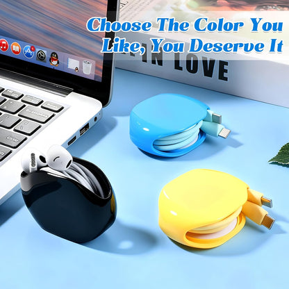 3PCS Automatic Cord Reel, Retractable Cable Reels, Small Roll Winder Case for USB Cables, Headset Cable, Data Cables, No More Tangled Cords, Lake Blue, Yellow, Black