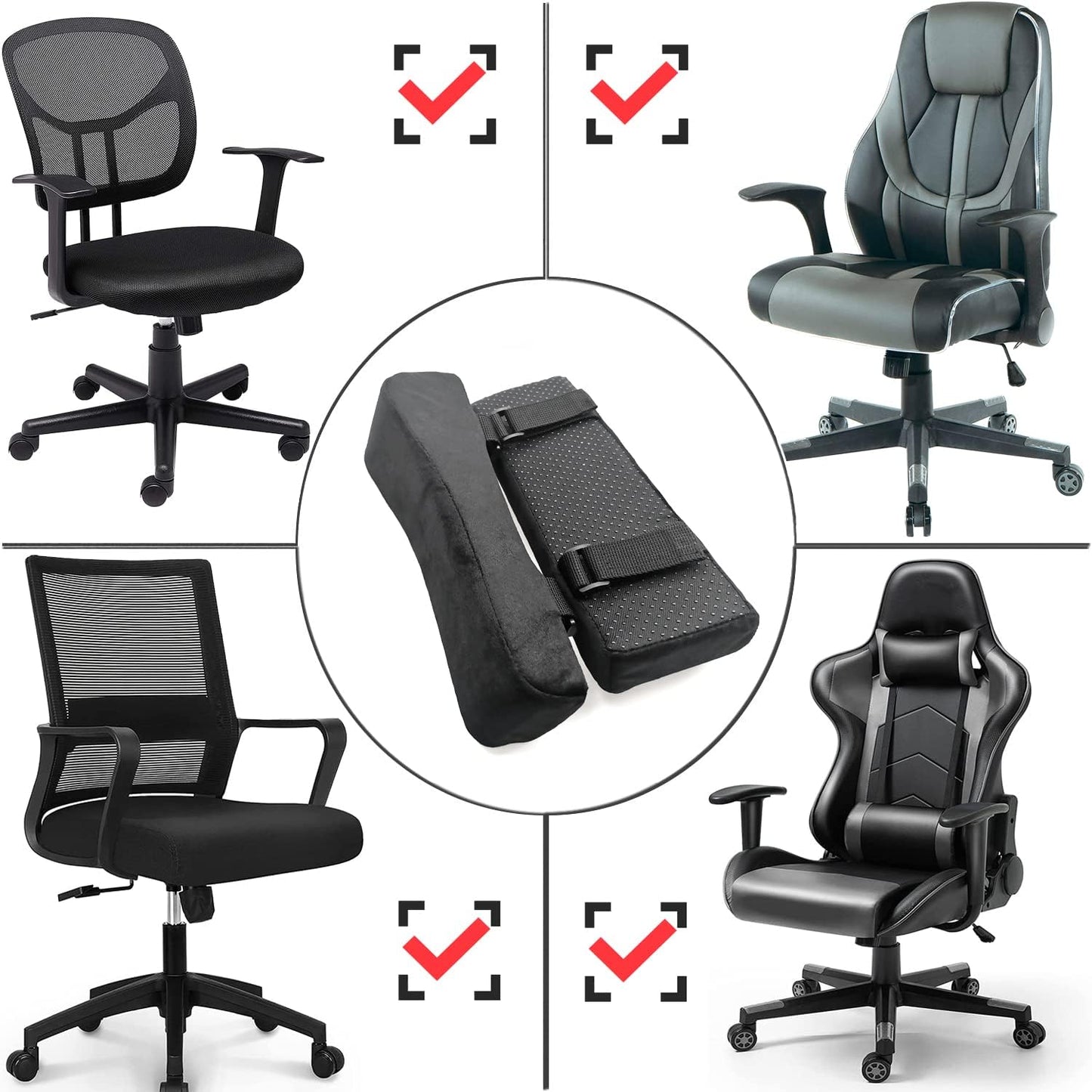 Office Chair Armrest Covers, Set of 2 Comfortable Armrest Elbow Pillow (2 Black Armrest Pillow)