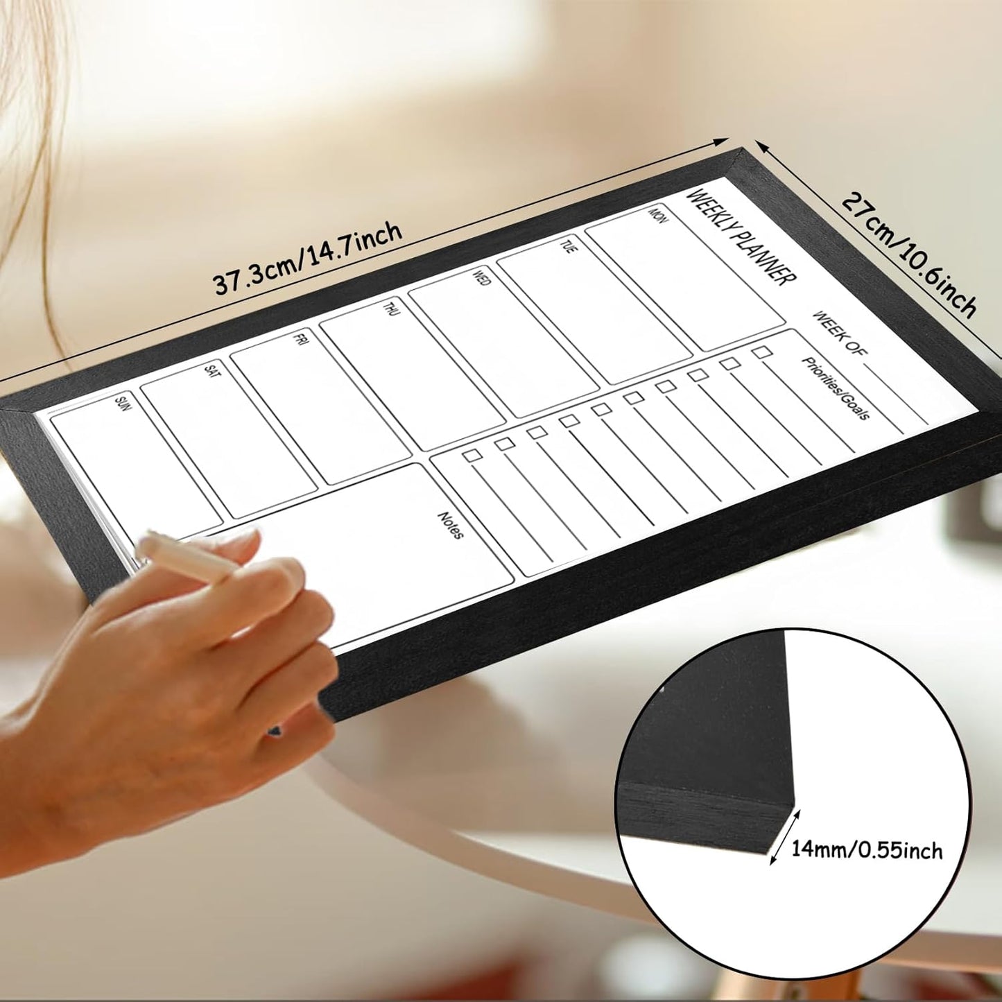Dry Erase White Board Weekly Calendar Board, Magnetic Whiteboard for Wall,13“x17 Solid Wood Rustic Brown Framed Message Board, Planner Board for Office, Home, School(Weekly-BB-RB-3343)
