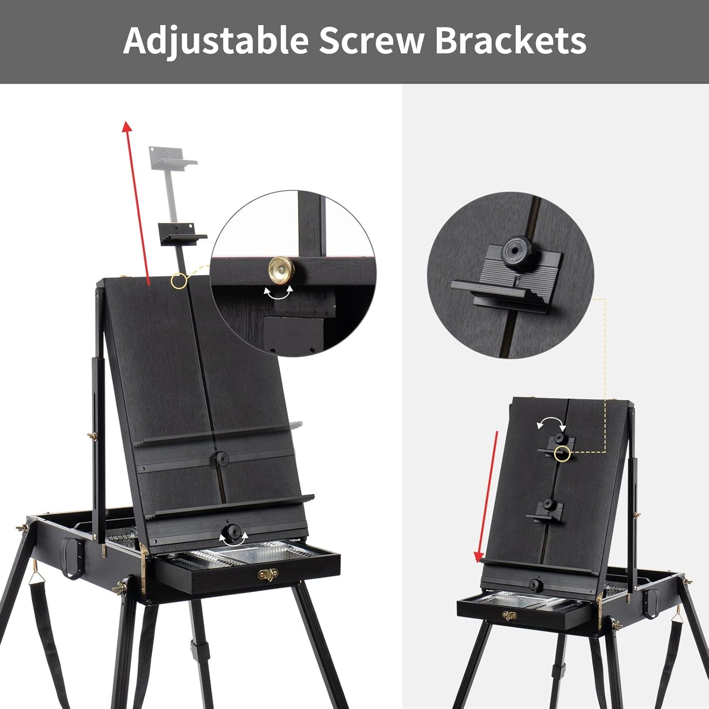 Falling in Art Light Weight French Style Field and Sketchebox Easel with Aluminum Tripod, Adjustable Beechwood Tripod Standing Easel with Drawer, Palette