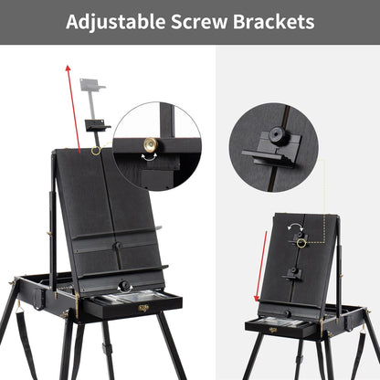 Falling in Art Light Weight French Style Field and Sketchebox Easel with Aluminum Tripod, Adjustable Beechwood Tripod Standing Easel with Drawer, Palette