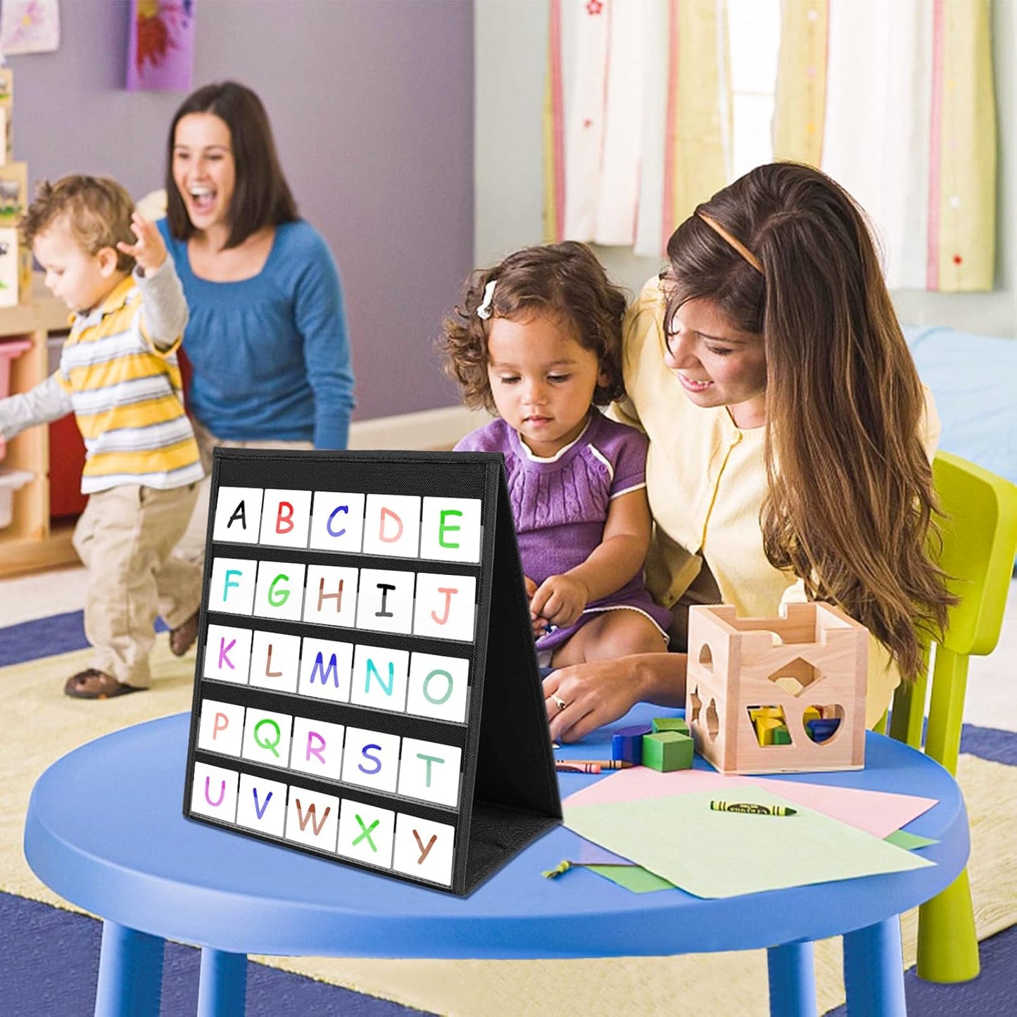 EAMAY Magnetic Desktop Tabletop Stands Pocket Chart Foldable Small Dry Erase Board Classroom Tool for Kids Education (12W*15L, Magnetic)