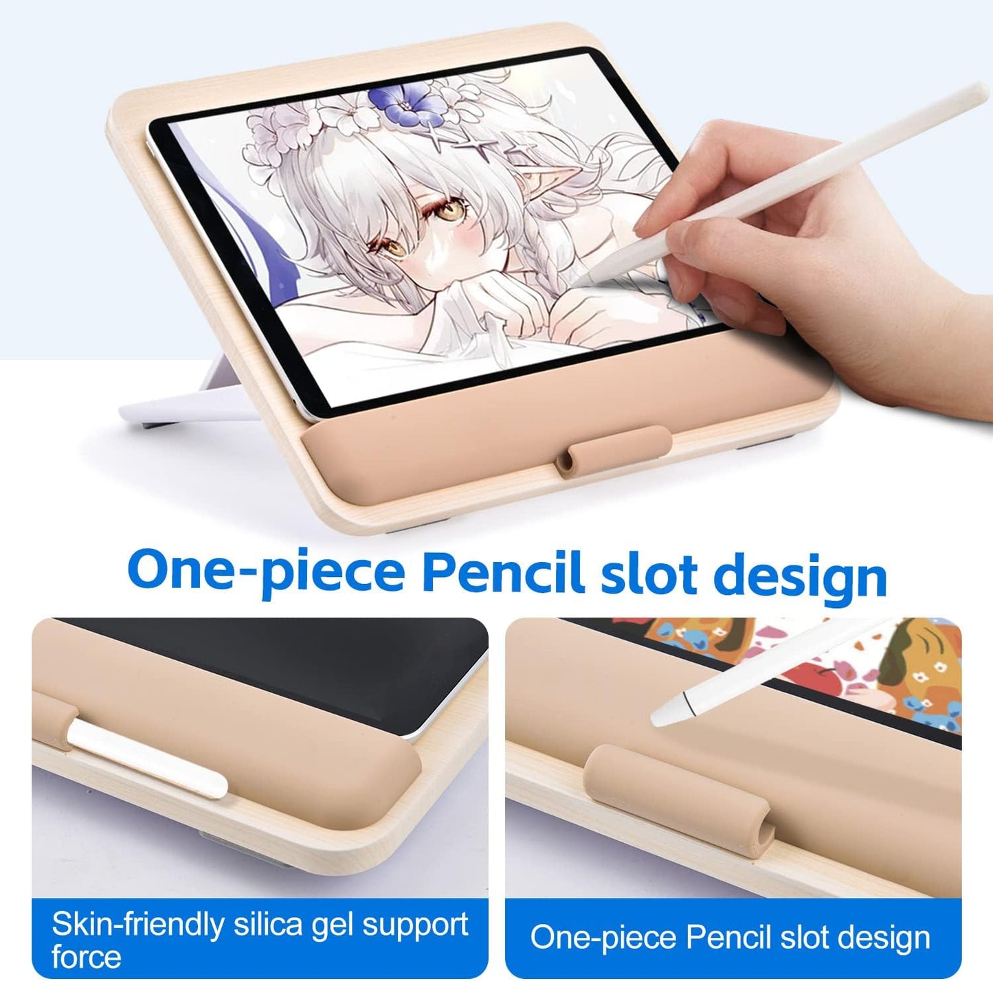 Wooden Tablet Stand for iPad Pro 12.9/11, Air, Mini, Fire HD, Samsung Galaxy Tab and More - Adjustable Portable Mount for Drawing/Desk/Writing/Watching