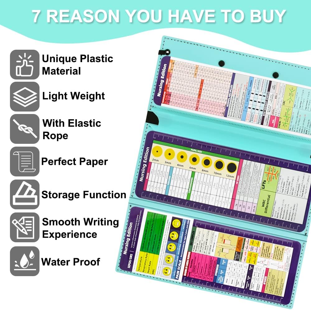 Vuzvuv Nursing Foldable Plastic Clipboard 3 Layers with Medical Edition Cheat Sheets, Pink Pocket Foldable Nurse Clip Boards Notepad for Students,Doctors and Medical Staff