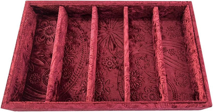 AgentMoon 5-Compartment Velvet Sunglasses & Jewelry Organizer Tray – Adjustable Dividers, Sturdy Wood, Non-Slip Storage for Watches, Glasses, Bracelets, Desk or Drawer.(Tabby Red)