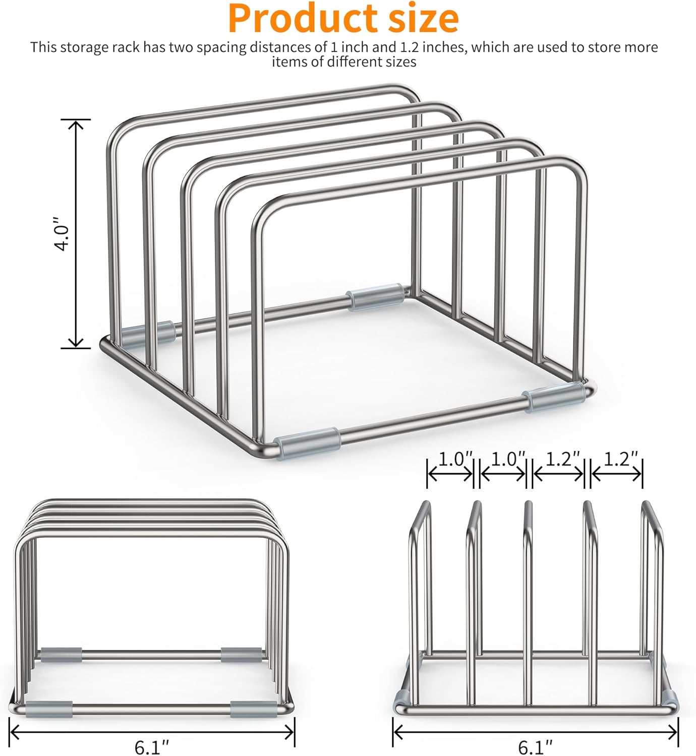 Cutting Board Holder Stand, Chopping Board Organizer Rack with 304 Stainless Steel, Cookie Sheet Storage Organizer, 1.0 & 1.2 Inch Wide Slots (1 Pack)