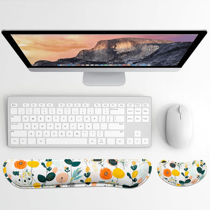 Dapesuom Enlarge Keyboard Wrist Rest, Memory Foam Wrist Cushion for Desk Mat Support, Cute Pain Relief Keyboard Mouse Pad Rests Set with Non-Slip Base for Gaming Laptop Office Computer, Elegant Flower