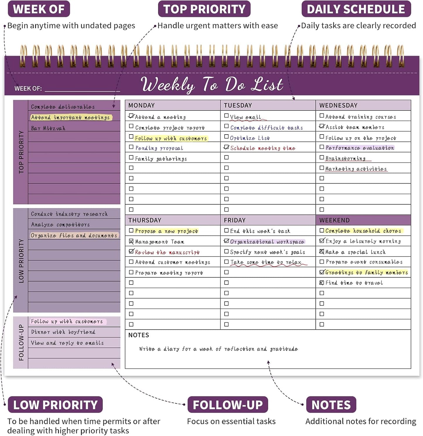 104 Pgs Weekly To Do List Notepad, 52 Duplex-Printed Undated Sheets 100 GSM（8.5"×11") Weekly Desk Planner For Work Home School Office Desk Accessories Supplies & Goal Setting Tasks - Green