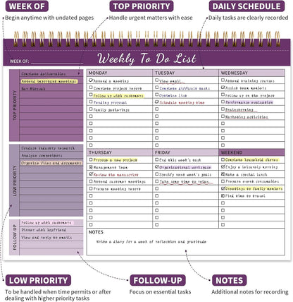 104 Pgs Weekly To Do List Notepad, 52 Duplex-Printed Undated Sheets 100 GSM（8.5"×11") Weekly Desk Planner For Work Home School Office Desk Accessories Supplies & Goal Setting Tasks - Green