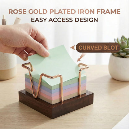 Wood Sticky Note Holder, 3 x 3 inch Self-Stick Note Memo Pad Holder for Desk, Notepad Dispenser for School Office, Gold