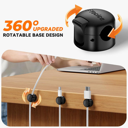 6 Pack Locking Spring Cable Clips, Rotatable Cord Organizer with Secure Lock Design, Adhesive Cord Holder for Desk Home Office Car Wall Charger Cable Management, Clear