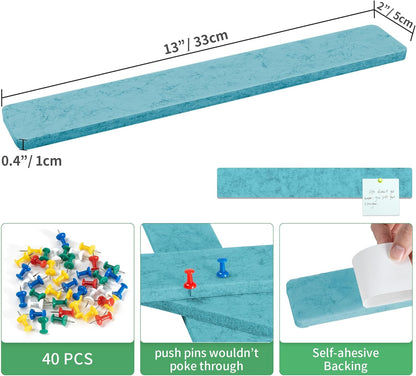 Cork Board for Walls - 8 Pack Felt Pin Board Bar Strips - Self-Adhesive Lightweight Bulletin Board - Cork Board for Office with 40 Push Pins No Damage for Wall