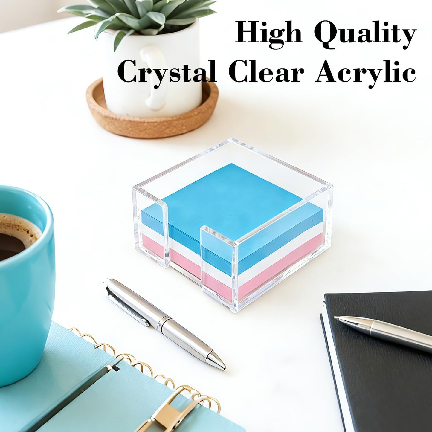 Acrylic Sticky Note Holder, 3x3 Inch Crystal Clear Sticky Note Dispenser for Desk, Office, Home, Dorm Room – Aesthetic Desk Accessory for Computer Screen, Classroom and School Supplies