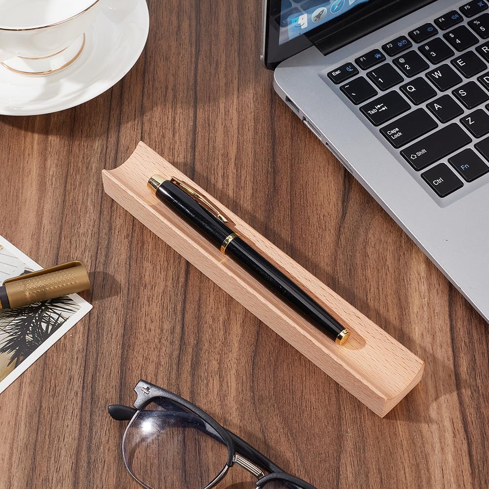 PLIGREAT Single Walnut Wood Pen Tray Wooden Desk Pencil Organizer Holder Minimalist Single Pen Rest for Office Stationery Desk Decor Retro Home Bedroom Decoration, 7.87x1.18x0.78inch