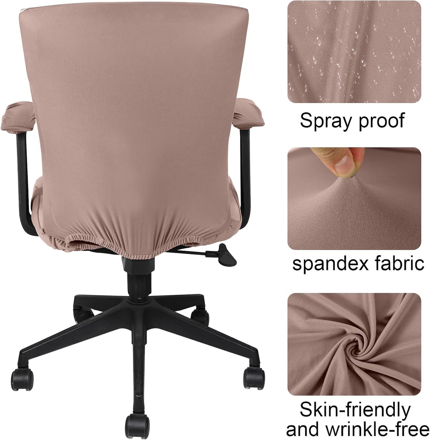 Tallew 4 Pcs Office Chair Covers Set Computer Universal Protective Stretchable Chair Seat Covers Desk Armrest Cover Pads Office Cushion Backrest for Rotating(Regular,Black)