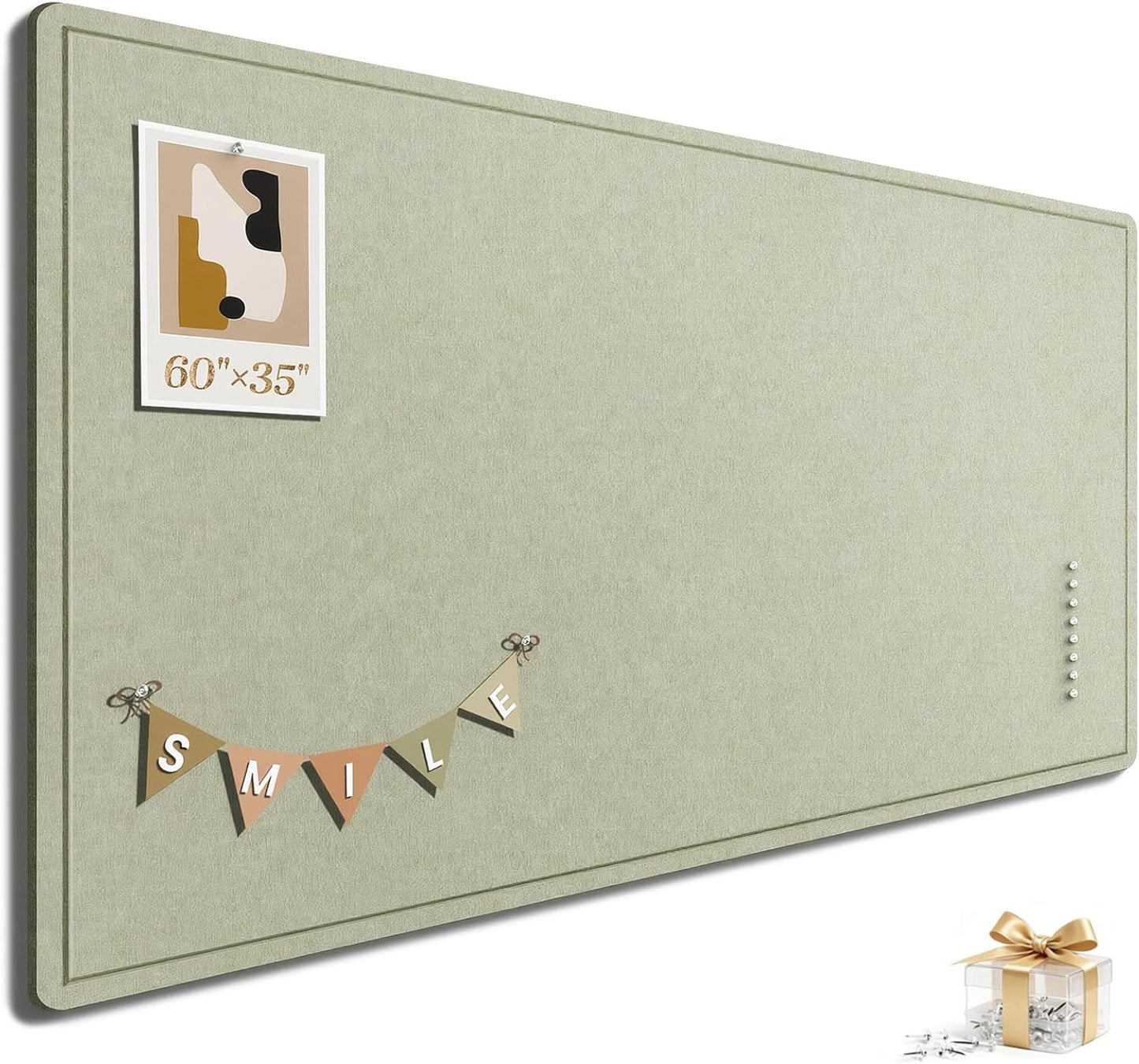 Large Bulletin Board, 35 X 17 Inches Felt Cork Board with 40 Pushpins, Foldable Felt Notice Pin Board Photo Display Board with Self-Adhesive Tape for Office Home School (Oatmeal, 35x17 inch)