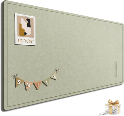Large Bulletin Board, 35 X 17 Inches Felt Cork Board with 40 Pushpins, Foldable Felt Notice Pin Board Photo Display Board with Self-Adhesive Tape for Office Home School (Oatmeal, 35x17 inch)