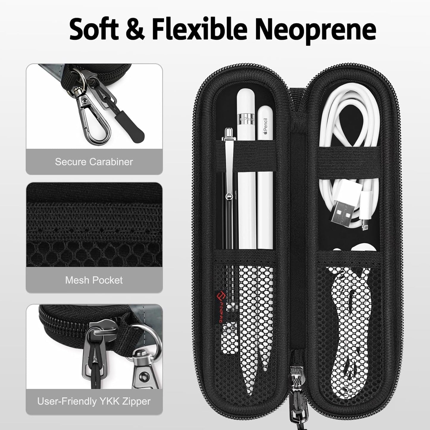 Fintie Pen Holder Case for Apple Pencil Pro, Apple Pencil (USB-C / 1st / 2nd Generation), Soft Neoprene Zipper Carrying Bag Sleeve Pouch for Samsung Stylus, Surface Pen