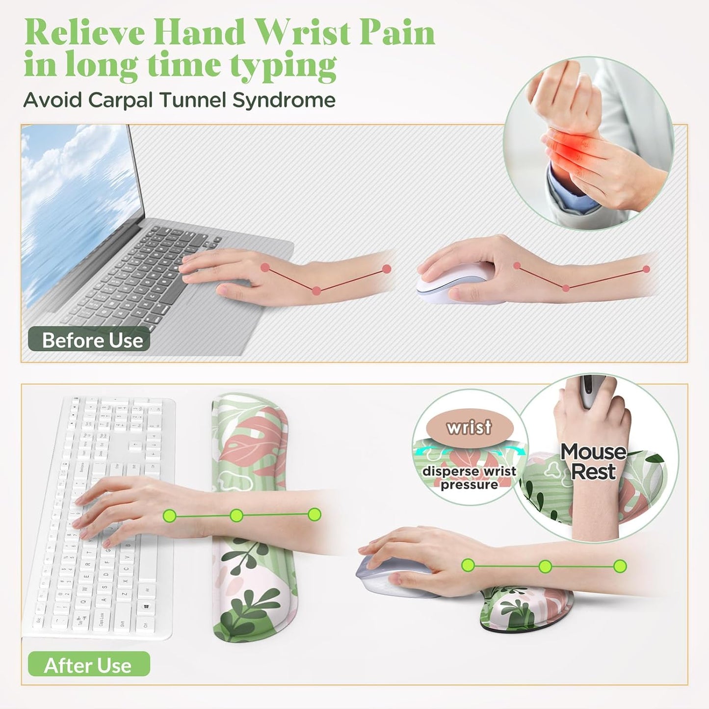 Gimars Upgrade Enlarge Silky and Superfine Fabric Gel Memory Foam Keyboard Wrist Rest Set, Ergonomic Keyboard Mouse Wrist Support for Typing Pain Relief, Comfort for Office, Gaming, Computer, Black