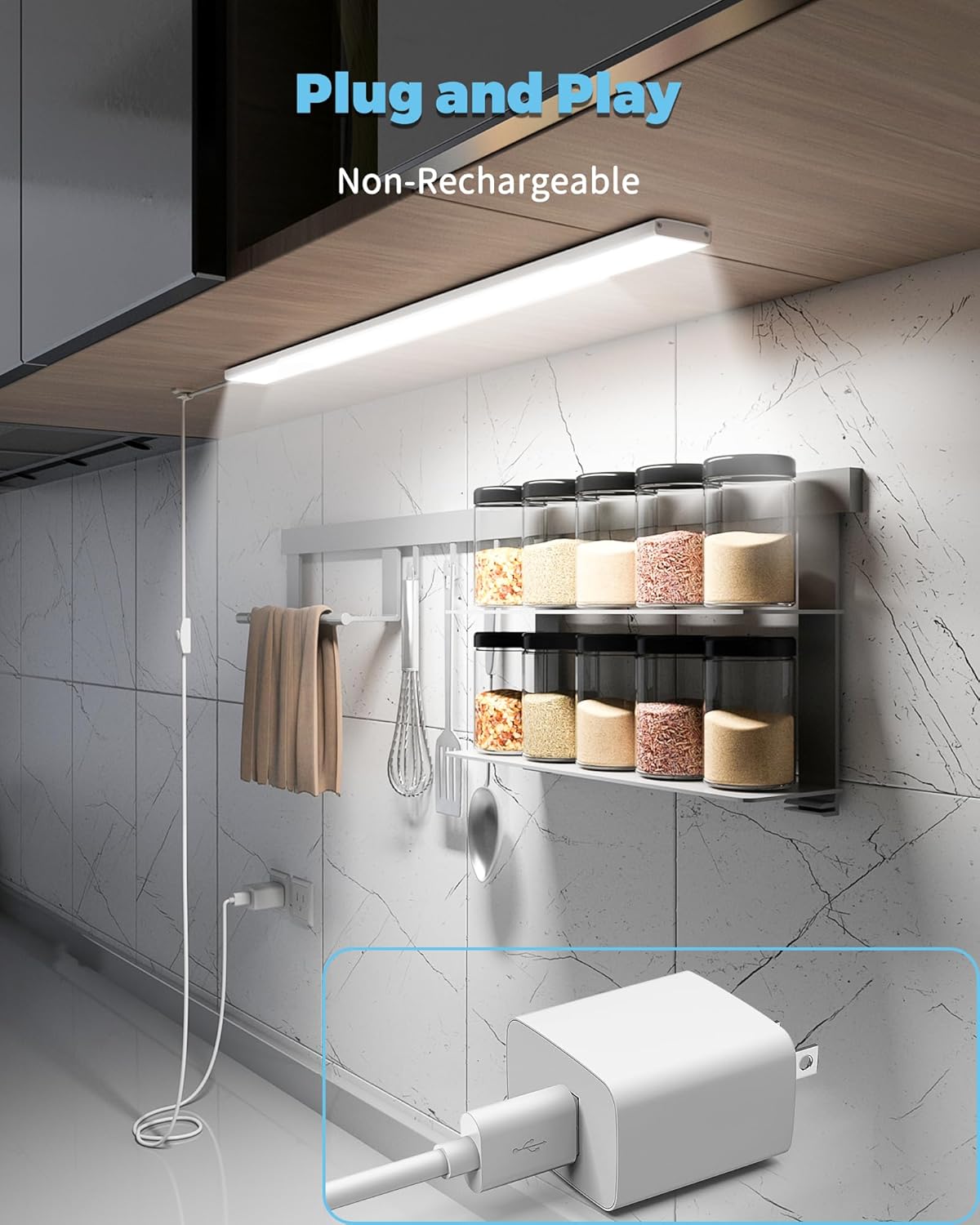 ASOKO Under Cabinet Led Lighting, 12 Inch Light Strip Bar, Daylight White 5000K Dimmable Plug in USB Light, Small Thin Led Under Counter Lighting for Kitchen/Room/Shelf/Desk/Display Case