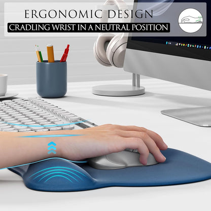 MROCO Ergonomic Mouse Pad with Gel Wrist Rest, Smooth Wrist Support Surface, Non-Slip PU Base for Pain Relief, Comfortable Mousepad for Computer, Laptop, Office & Home, 9.4 x 8.1 in, Black