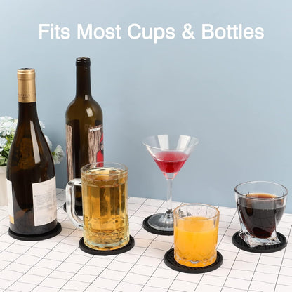 2 Pack Silicone Coasters for Drinks, Round Black Coaster with Deep Tray Grooved Design Cup Mat, Washable Heat Resistant Durable Non-Slip Coasters for Coffee Table Wooden Desk Kitchen Bar