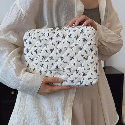 Puffy Laptop Sleeve 13 Inch Cute Quilted Laptop Protective Case Padded Floral Computer Sleeve for MacBook (A-Blue, 13 Inch)