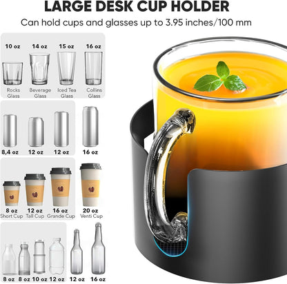 Deeper Desk Cup Holder, OOKUU Anti-Spill Cup Holder for Desk or Table, Sturdy and Durable, Easy to Install, Enough to Hold Coffee Cups, Water Bottles, Gaming PC Office Accessories, Black