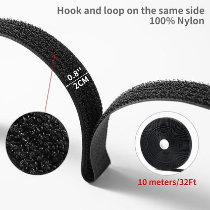 Trilancer 0.8''x 32Ft Reusable Cable Ties, Adjustable Hook and Loop Straps with 50 Buckles, Cut to Length, Ideal for Wire Management, Cord Organizer, and Cable Straps, Black