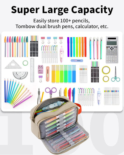 Sooez Original High Capacity Pencil Case, Big Pencil Bag Pouch Box Organizer Pen Case, Aesthetic Supply for Girls Adults, Portable Journaling Supplies with Easy Grip Handle & Loop, Mint Green