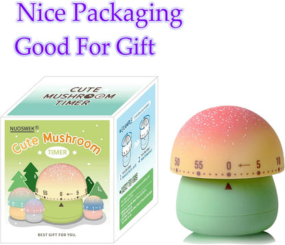 Mechanical Kitchen Timer, Cute Mushroom Timer for Kids, Wind Up 60 Minute Manual Countdown Timer for Classroom, Home, Study and Cooking (Grey Base)