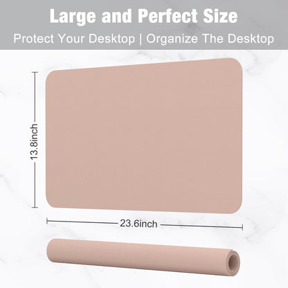 Hsurbtra Desk Pad, 23.6" x 13.8" PU Leather Desk Mat, M Extended Mouse Pad, Waterproof Desktop Blotter Protector, Non-Slip Ultra Thin Small Laptop Keyboard Writing Mat for Office Home, Pink